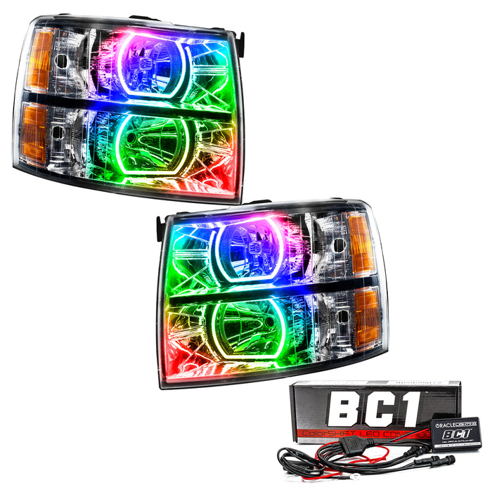 Oracle Lighting 8188-335 2007-2013 Chevrolet Silverado LED Square Style Halo Headlights (Chrome Housing) - Truck Part Superstore