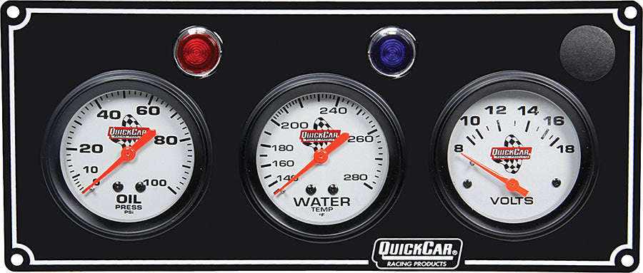 QUICKCAR RACING PRODUCTS 61-6717 3 Gauge Panel OP/WT/Volt Black