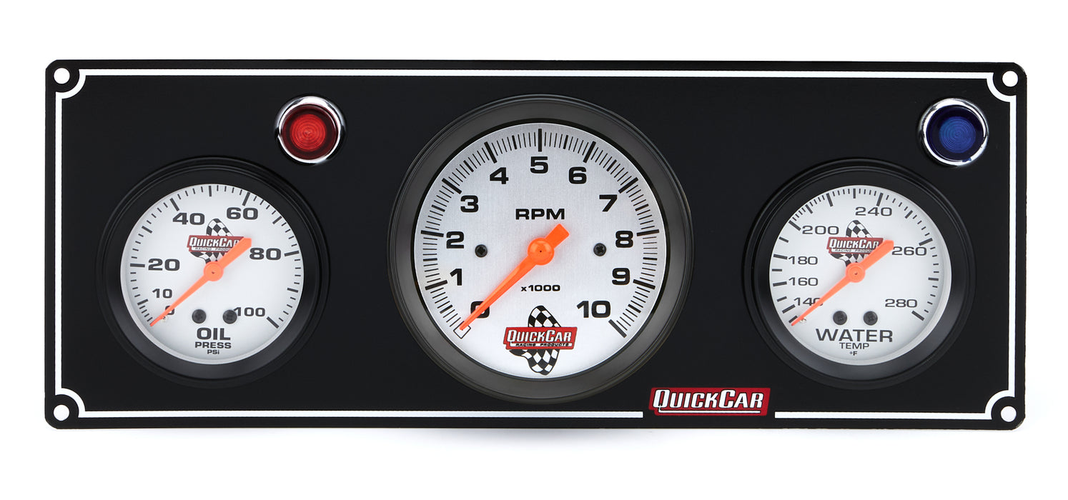QUICKCAR RACING PRODUCTS 61-67313 2-1 Gauge Panel OP/WT w/ 3in Tach Black