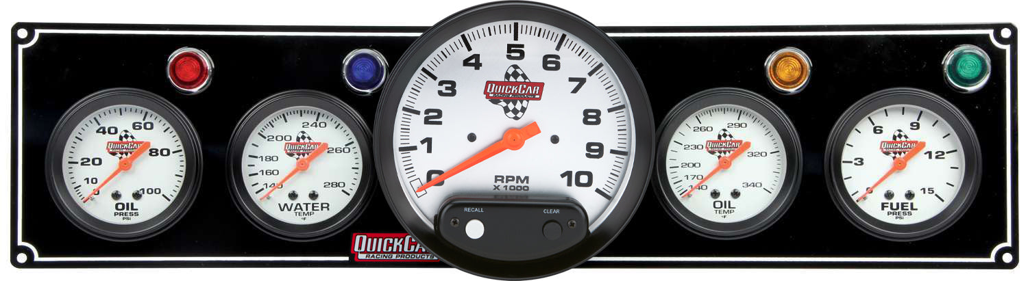 QUICKCAR RACING PRODUCTS 61-6751 3-1 Gauge Panel OP/WT/OP /FP w/5in Tach Black
