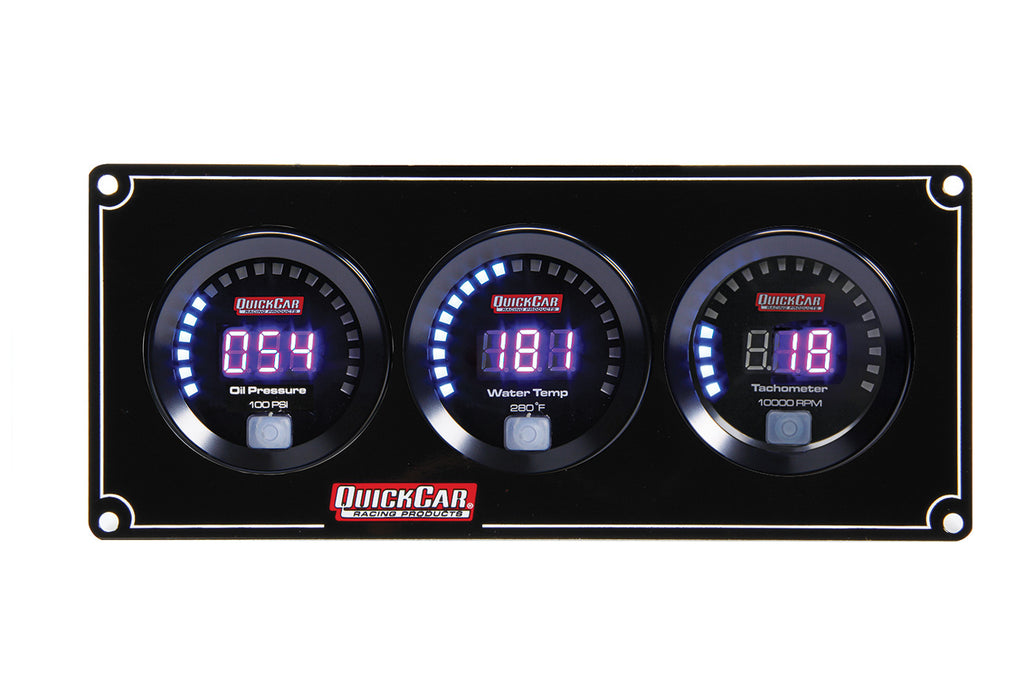 QUICKCAR RACING PRODUCTS 67-2031 Digital 2-1 Gauge Panel OP/WT w/Tach