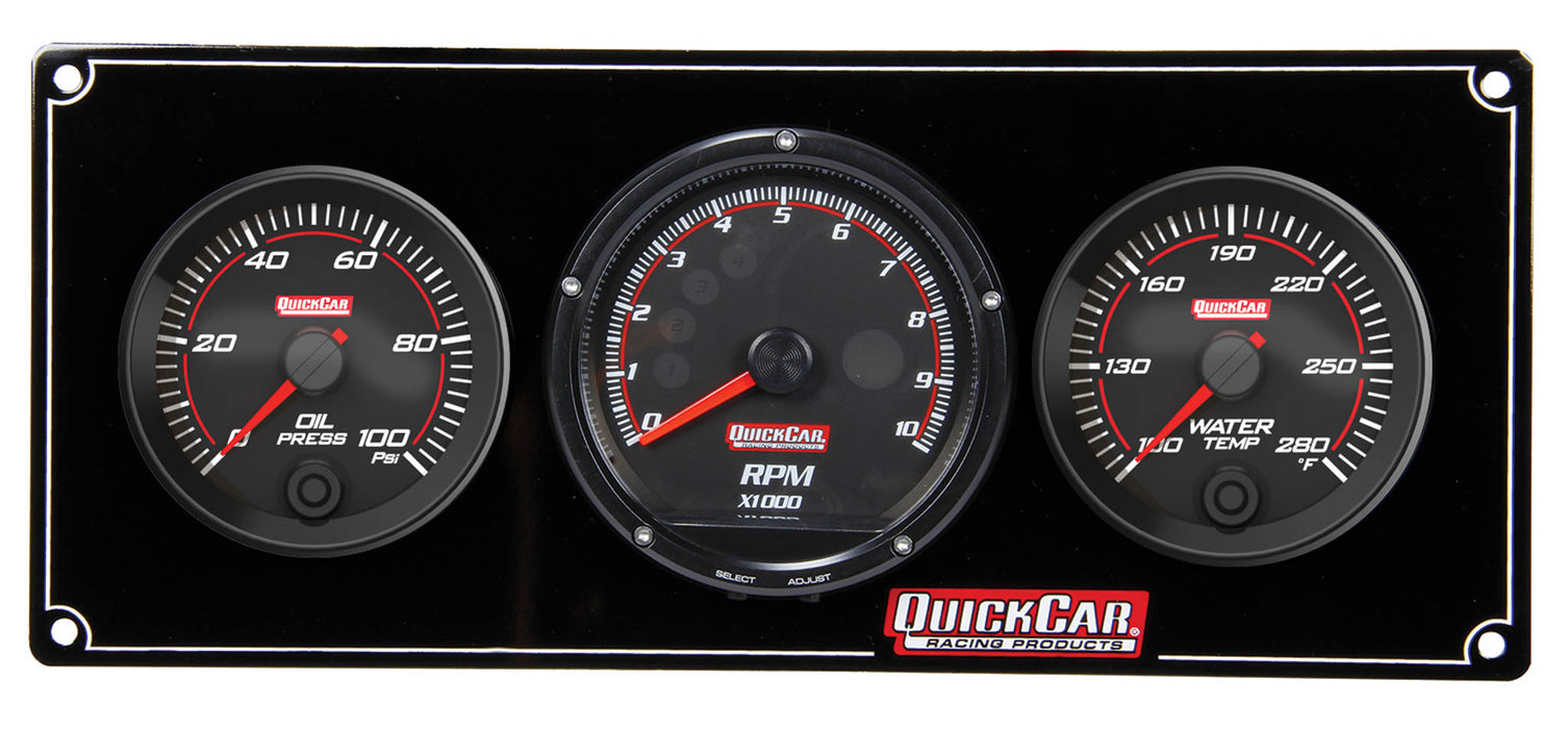 QUICKCAR RACING PRODUCTS 69-2031 Redline 2-1 Gauge Panel OP/WT w/Recall Tach
