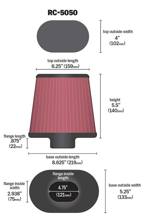 K&N RC-5050 Universal Clamp-On Air Filter - Truck Part Superstore
