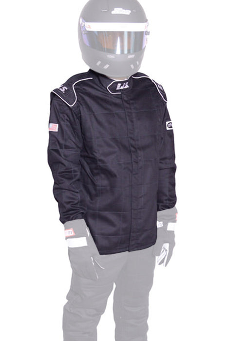 RJS SAFETY 200430105 Jacket Black Large SFI-3-2A/5 FR Cotton