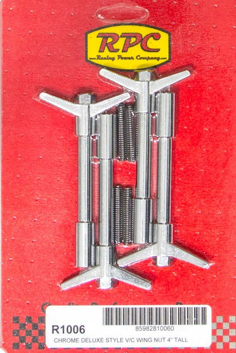 RACING POWER CO-PACKAGED R1006 4in Chrome Wing Nuts 1 1/4-20  4pk