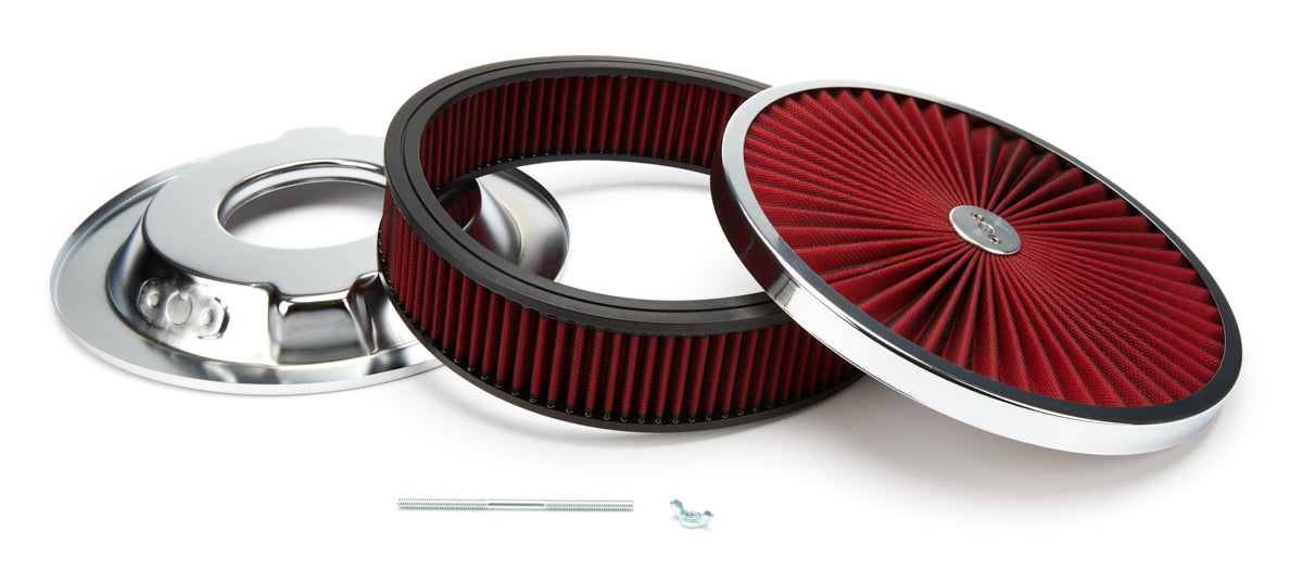 RACING POWER CO-PACKAGED R2236 14in X 3in Super Flow Air Cleaner Chrome/Red