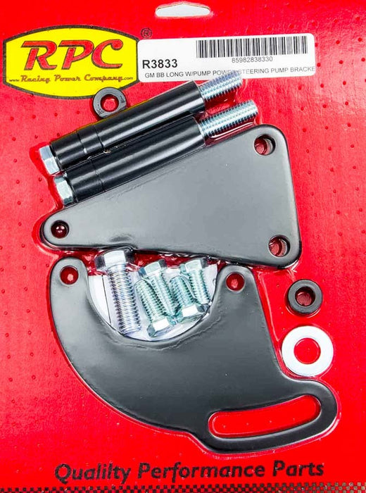 RACING POWER CO-PACKAGED R3833 BBC Saginaw Power Steer Bracket Lwp Black