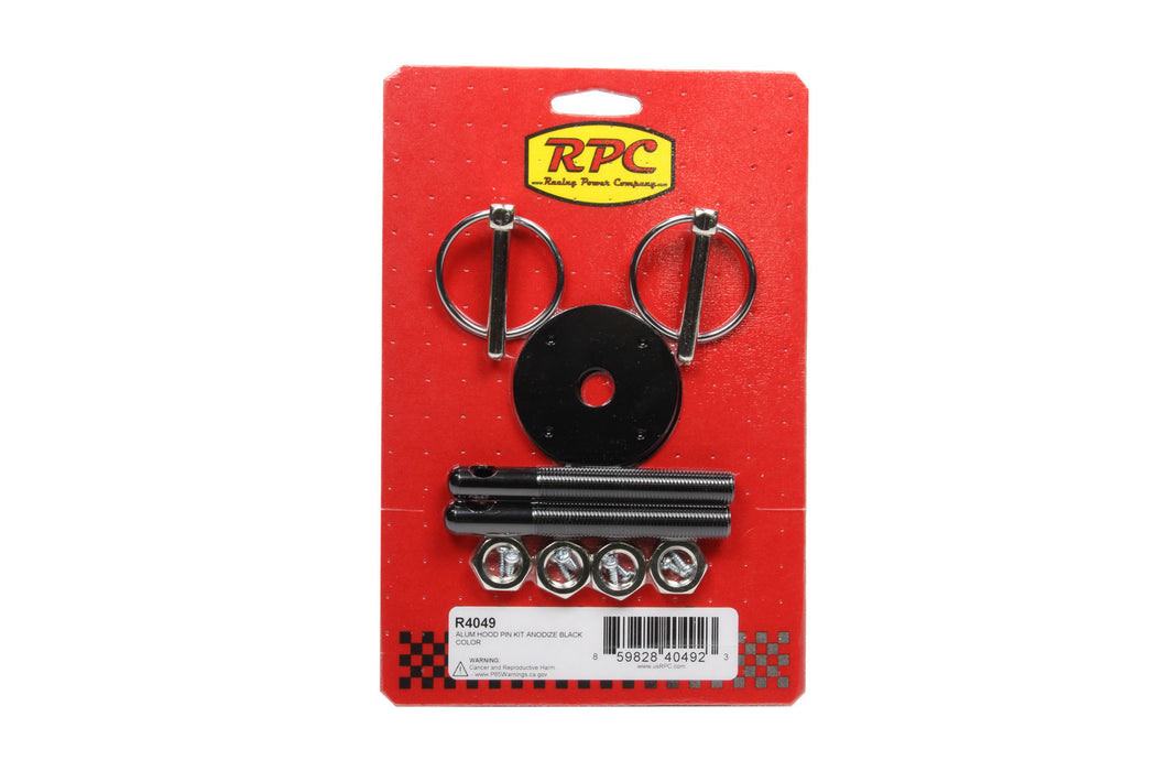 RACING POWER CO-PACKAGED R4049 Aluminum Hood Pin Kit Black