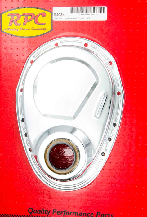 RACING POWER CO-PACKAGED R4934 SBC Steel Timing Chain Cover Chrome