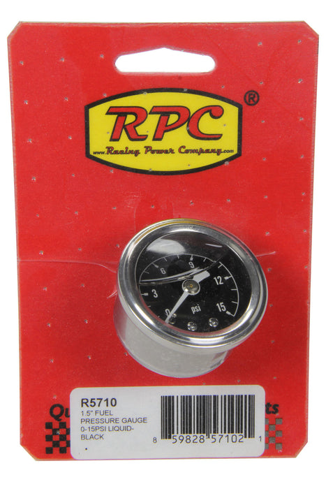 RACING POWER CO-PACKAGED R5710 Liquid Filled Gauge Fuel Pressure 0-15 PSI