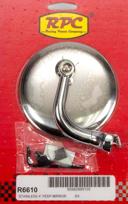 RACING POWER CO-PACKAGED R6610 Stainless Peep Mirror w/Short Arm 4in