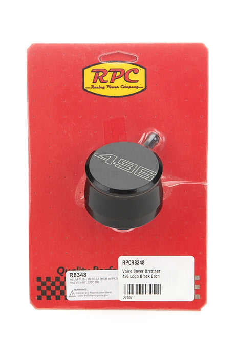 RACING POWER CO-PACKAGED R8348 Valve Cover Breather 496 Logo Black Each