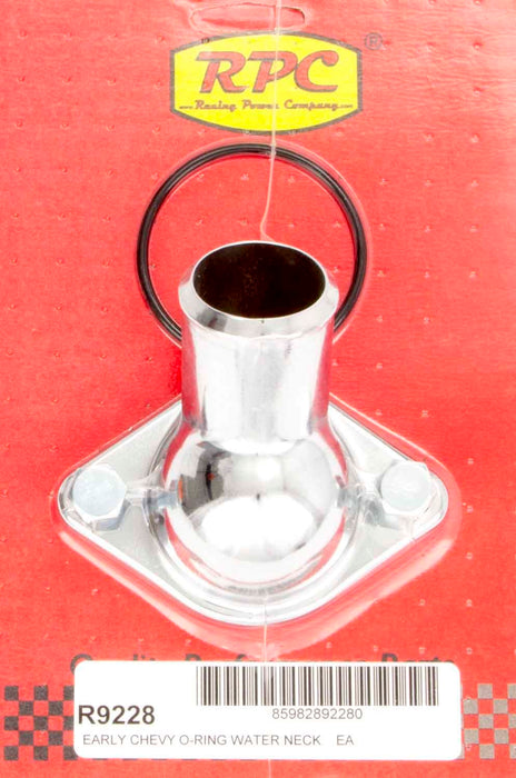 RACING POWER CO-PACKAGED R9228 55-64 Chevy V8 Steel 45 Deg Water Neck Chrome