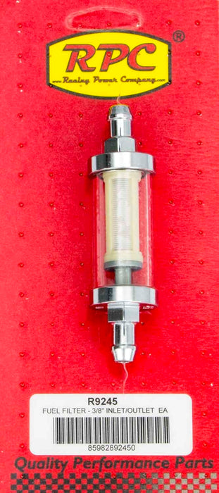 RACING POWER CO-PACKAGED R9245 3/8in Chrome/Clear Fuel Filter