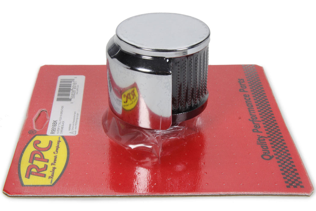 RACING POWER CO-PACKAGED R9516BK Push In Breather 3in Tall Chrome/Black