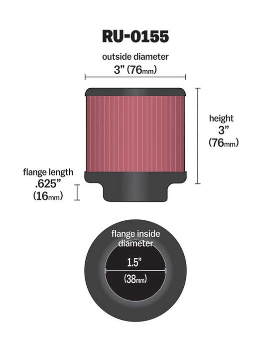 K&N RU-0155 Universal Clamp-On Air Filter - Truck Part Superstore