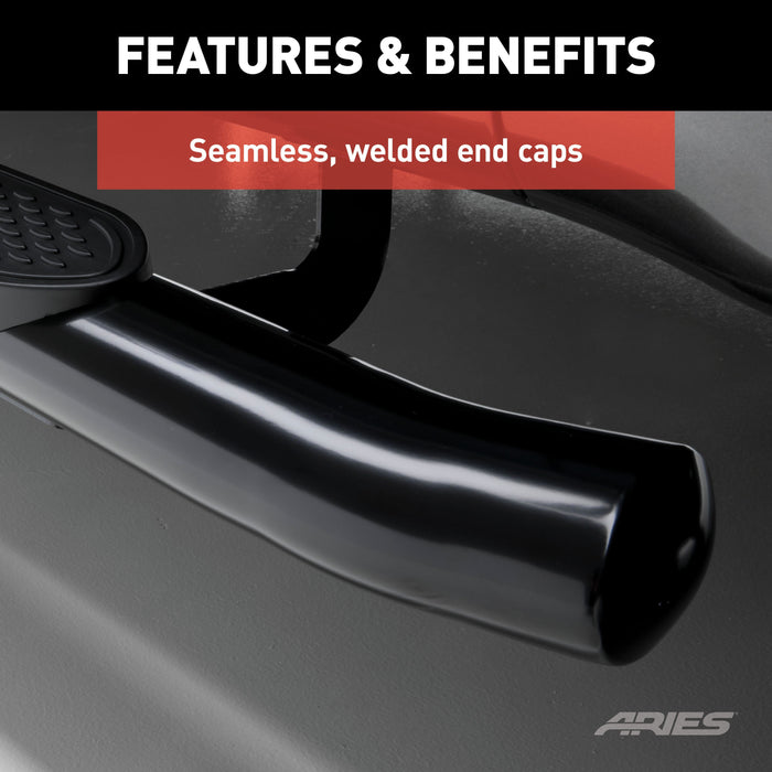 ARIES S223044 4" Black Steel Oval Side Bars, Select Ford F-150, F-250, F-350, F-450, F-550 for Select Ford F-150