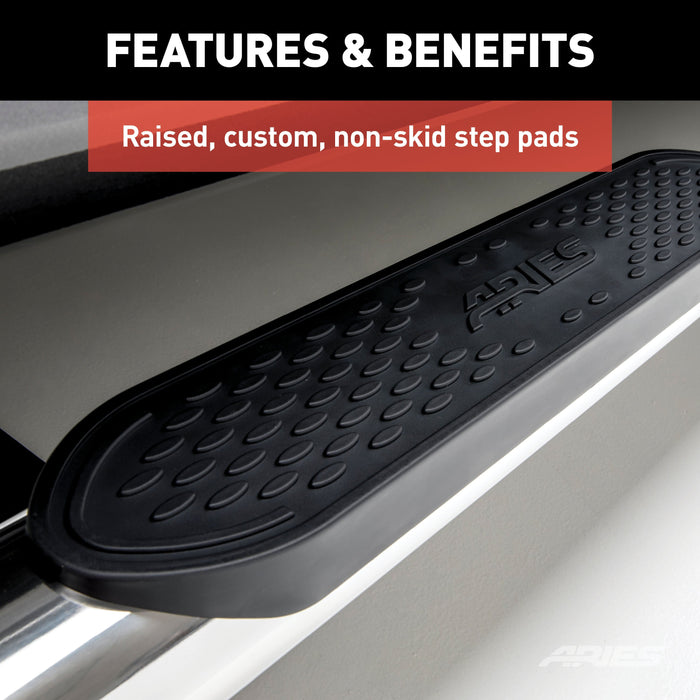 ARIES S224054-2 4" Polished Stainless Oval Side Bars, Select Silverado, Sierra 1500 Extended Cab for Select Chevrolet Silverado 1500