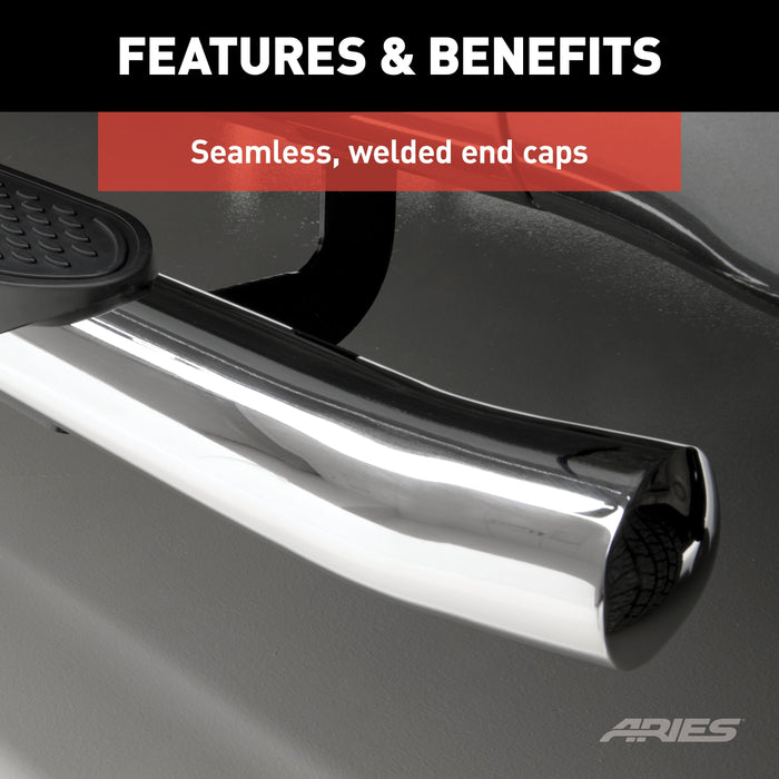 ARIES S225008-2 4" Polished Stainless Oval Side Bars, Select Dodge Ram 1500, 2500, 3500 for Select Dodge Ram 1500