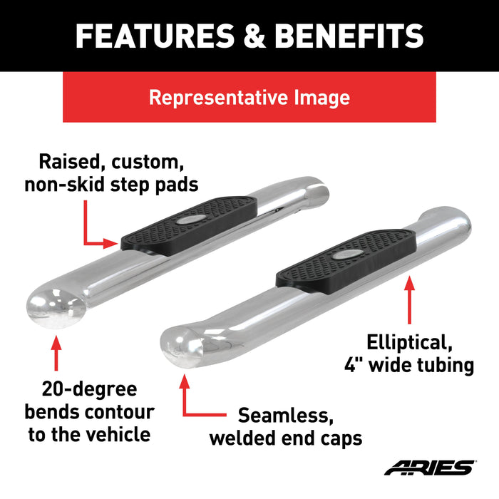 ARIES S225039-2 4" Polished Stainless Oval Side Bars, Select Dodge, Ram 1500, 2500, 3500 for Select Ram 2500