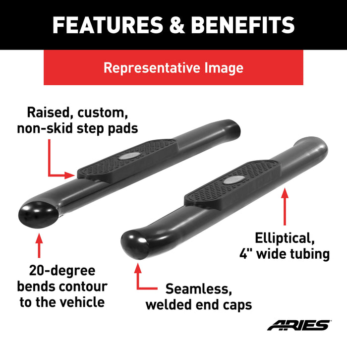 ARIES S225039 4" Black Steel Oval Side Bars, Select Dodge, Ram 1500, 2500, 3500 for Select Ram 2500
