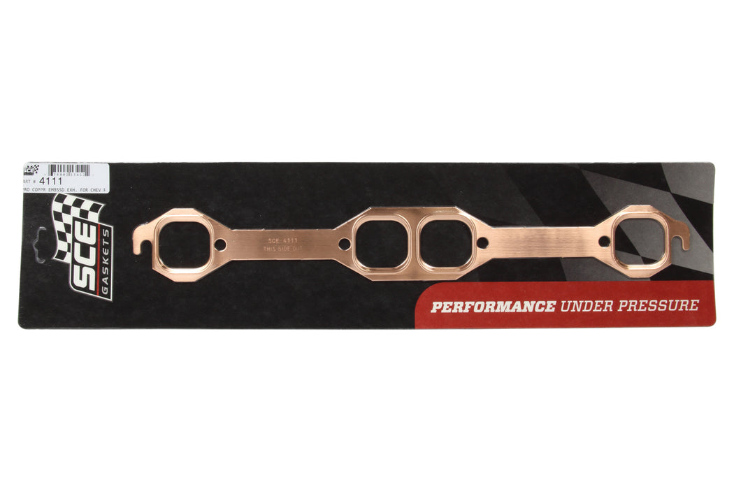 SCE GASKETS 4111 18 Degree SBC Copper Embossed Exhaust Gasket