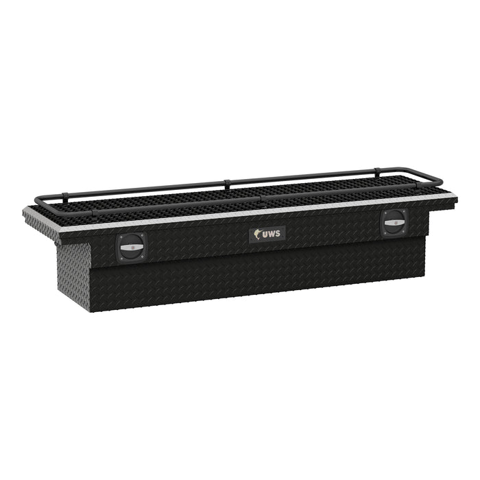 UWS SL-72-LP-BLK-R Gloss Black Aluminum 72" Secure Lock Crossover Truck Tool Box, Low Profile, Rail - Truck Part Superstore