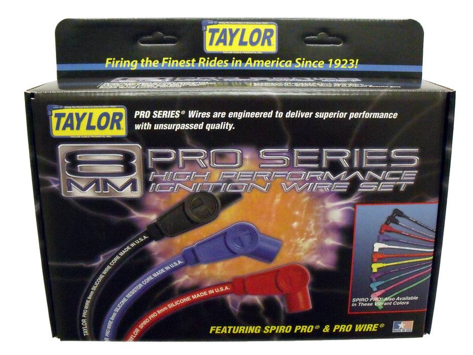 Taylor Cable 77647 8mm Spiro-Pro Ignition Wire Set; Spiro-Wound; Custom Fit; 180/135 deg.; Blue; - Truck Part Superstore