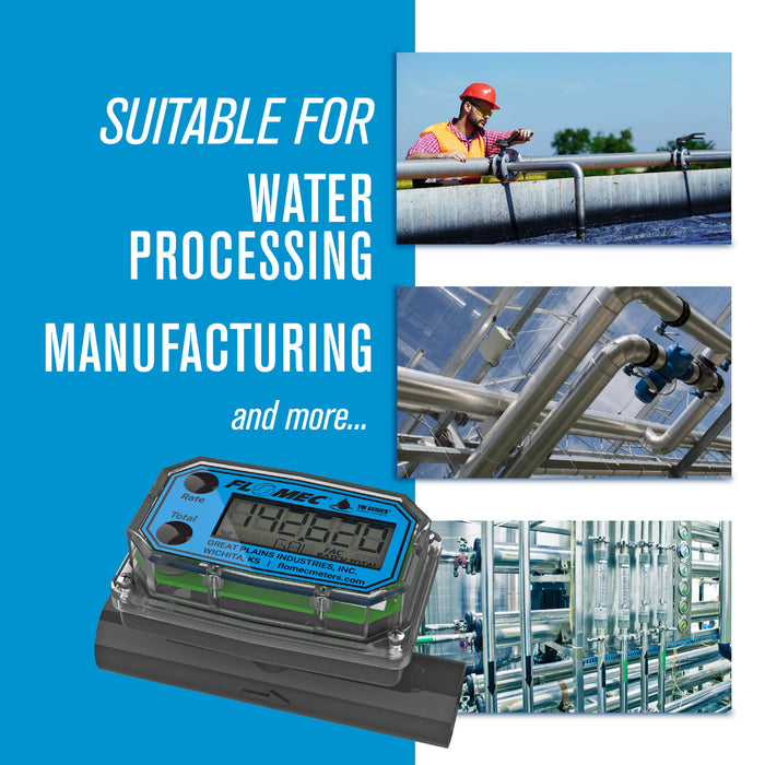 Turbine Flow Meter, Battery Powered Display, Schedule 80 PVC for Water - Truck Part Superstore
