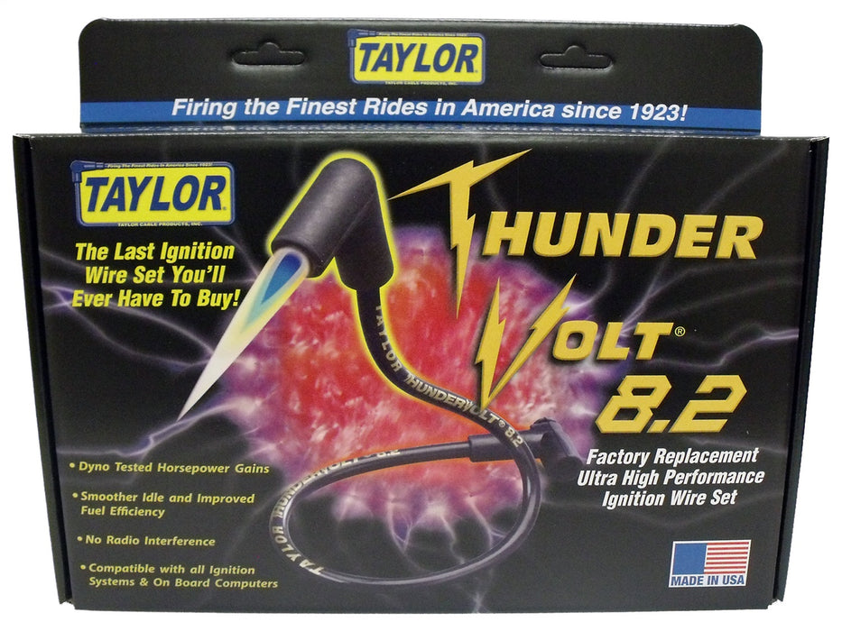 Taylor Cable 82205 ThunderVolt 8.2mm Ignition Wire Set; Red; Stock; 11.75 in.; 180 Deg. Plug Boot; - Truck Part Superstore