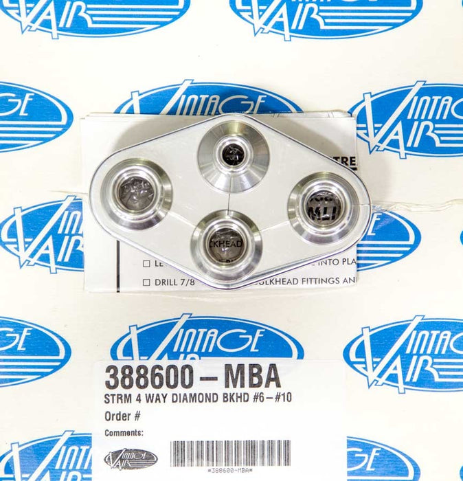 VINTAGE AIR 388600-MBA 4 Way Diamond Bulkhead #6 & #10 Male O-Ring