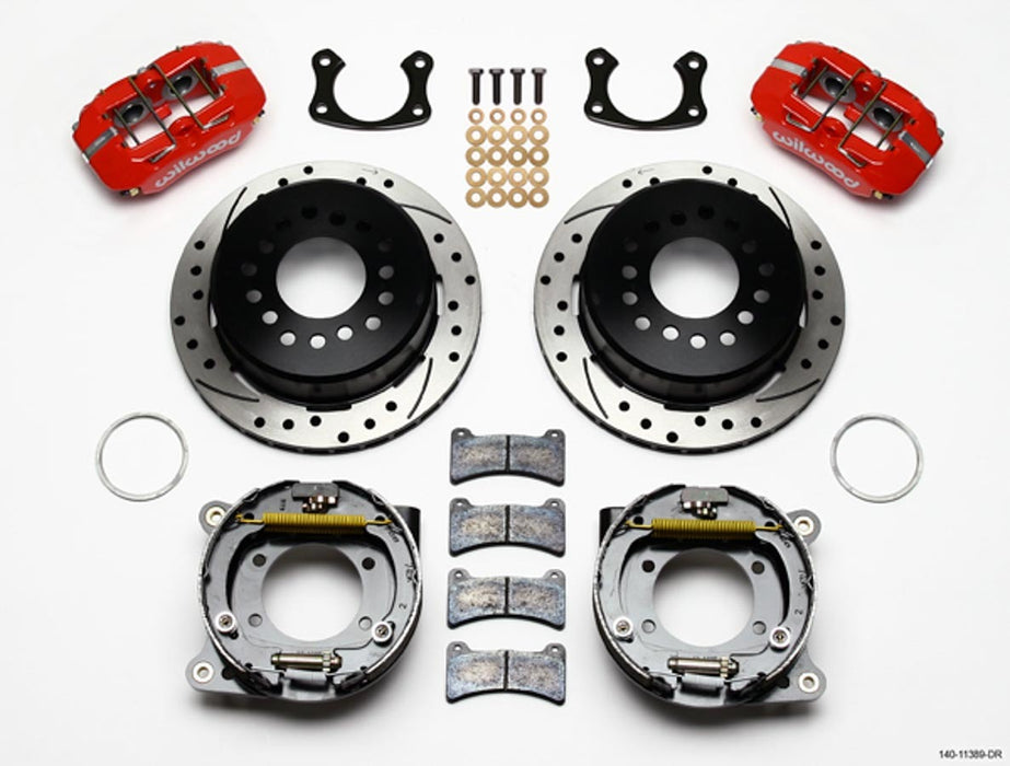 WILWOOD 140-11389-DR Rear Disc Brake Kit Big Ford Red Caliper Drilled