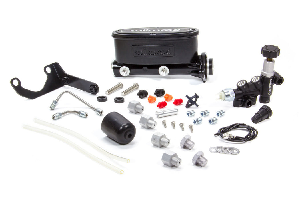 WILWOOD 261-13270-BK Alum Tandem M/C Kit w/ Brkt & Prop Valve 1.12in