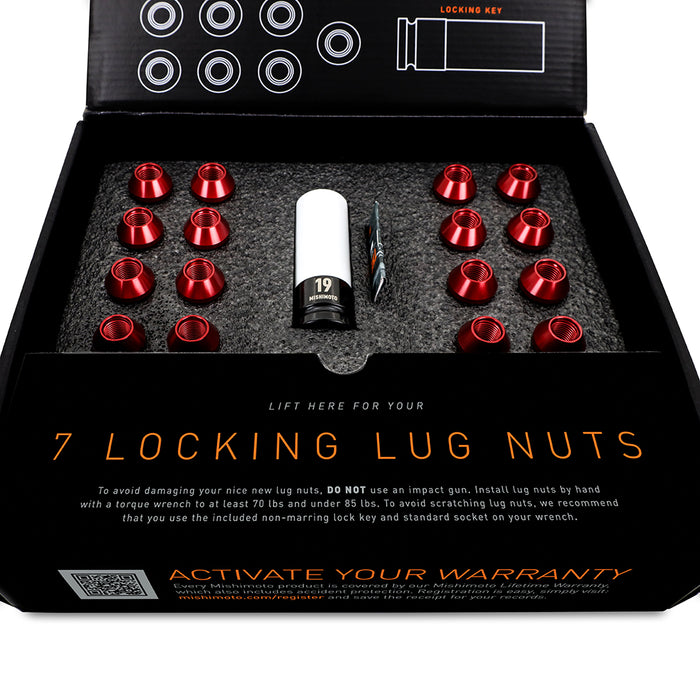 Mishimoto MMLG-1220-23LRD Mishimoto Aluminum Locking Lug Nuts 1/2 X 20, 23pc Set, Red - Truck Part Superstore