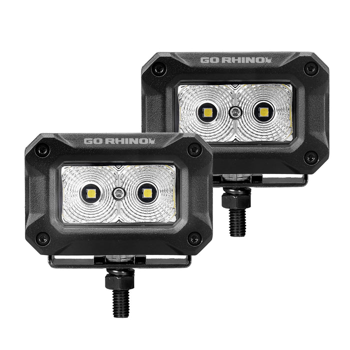 Go Rhino 751003023FBS Bright Series Lights - Pair of 3x2 Rectangle Flood Light Kit - Truck Part Superstore