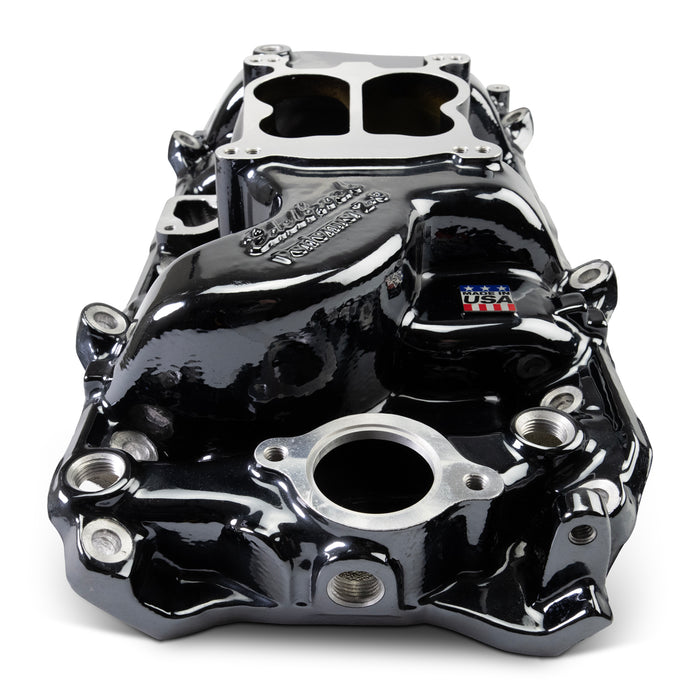 Edelbrock 2161-BP Performer 2-O Manifold for 1965-90 B/B Chevy Oval Port Heads, Black Plasma - Truck Part Superstore