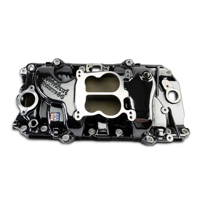 Edelbrock 2161-BP Performer 2-O Manifold for 1965-90 B/B Chevy Oval Port Heads, Black Plasma - Truck Part Superstore