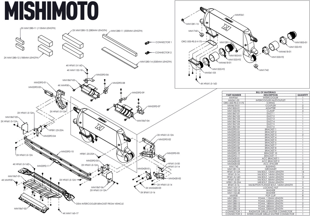 Mishimoto MMINT-BR-21HBK High-Mount Intercooler, fits 2021+ Ford Bronco 2.3L/2.7L, Black - Truck Part Superstore