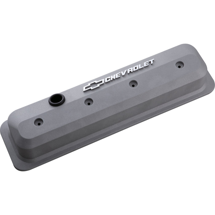 Proform 141-842 Valve Covers; SBC; 87-Pre LS; Ctr Bolt; Tall; Alum; Cast Gray; Raised Emblems - Truck Part Superstore