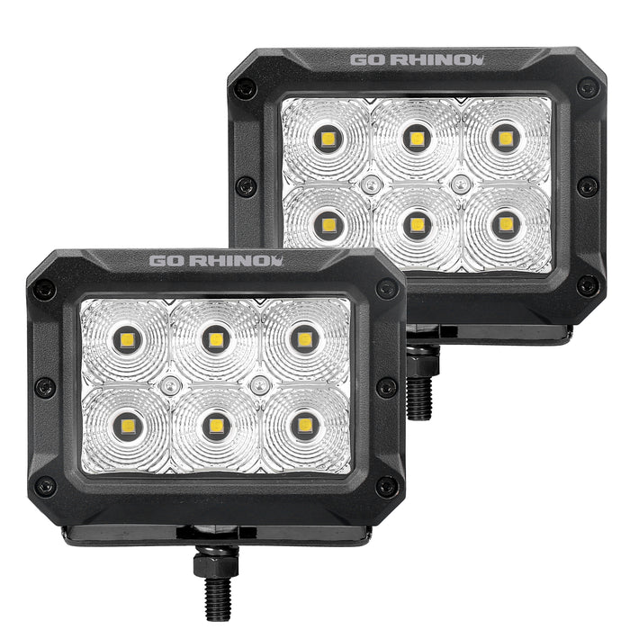 Go Rhino 753003023FBS Bright Series Lights - Pair of 4x3 Rectangle Flood Light Kit - Truck Part Superstore