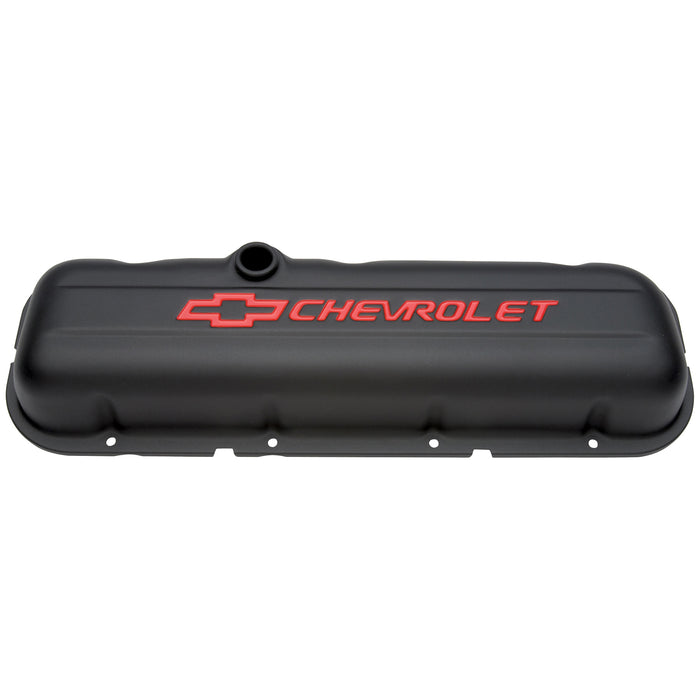 Proform 141-810 Engine Valve Covers; Stamped Steel; Short; Black; w/ Bowtie Logo; Fits BB Chevy - Truck Part Superstore