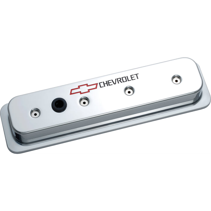 Proform 141-132 Engine Valve Covers; Center Bolt Style; Die Cast; Chrome w/Bowtie Logo; SB Chevy - Truck Part Superstore