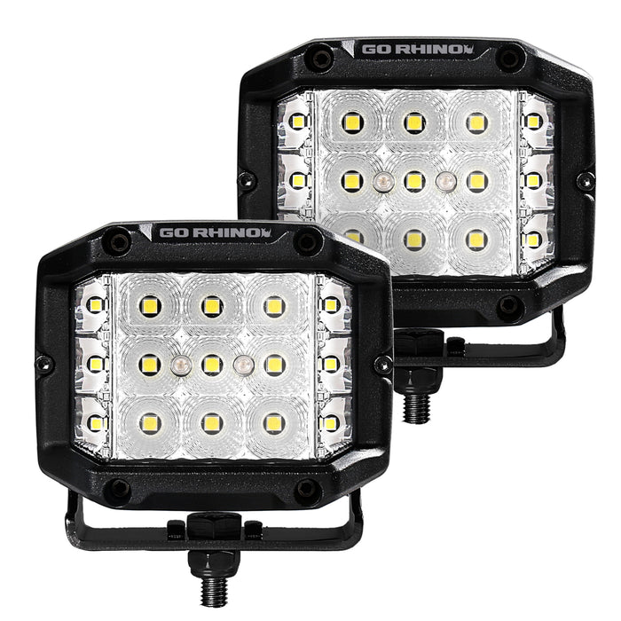 Go Rhino 750300323FCS Bright Series Lights - Pair of 4x3 Sideline Cube Flood Light Kit - Truck Part Superstore
