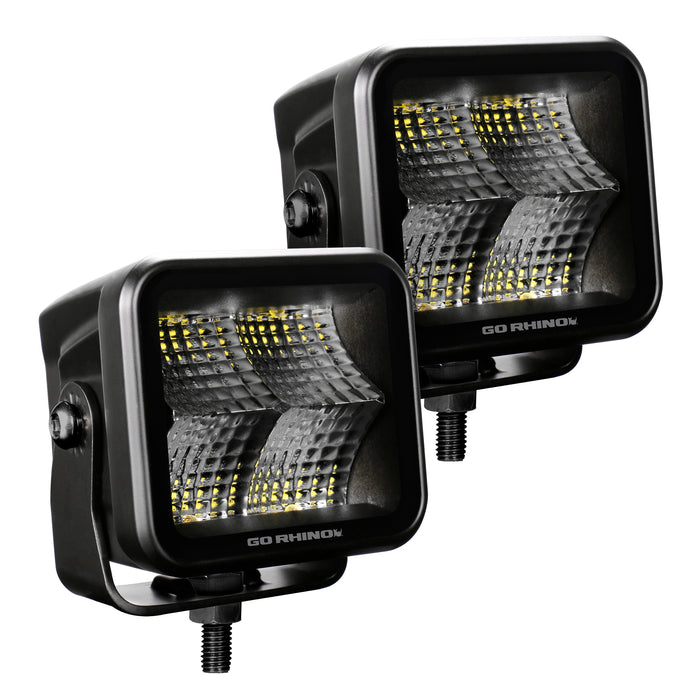Go Rhino 750400321FCS Blackout Series Lights - Pair of 3x3 Cube Flood Light Kit - Truck Part Superstore
