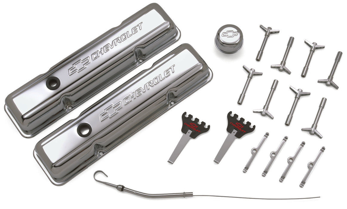 Proform 141-002 Engine Dress-Up Kit; Chrome with Stamped Chevy Logo; Fits SB Block Chevy Engines - Truck Part Superstore