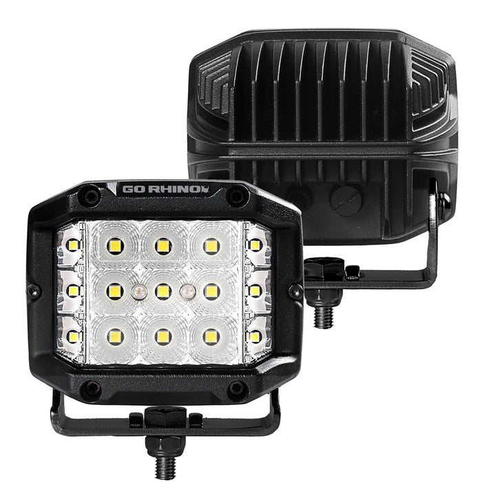 Go Rhino 750300323FCS Bright Series Lights - Pair of 4x3 Sideline Cube Flood Light Kit - Truck Part Superstore