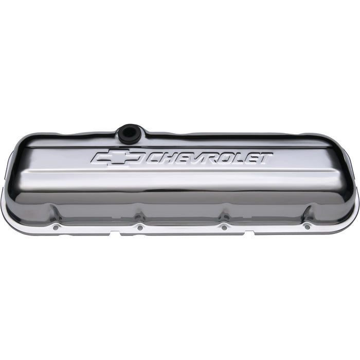 Proform 141-114 Engine Valve Covers; Stamped Steel; Short; Chrome; w/ Bowtie Logo; Fits BB Chevy - Truck Part Superstore