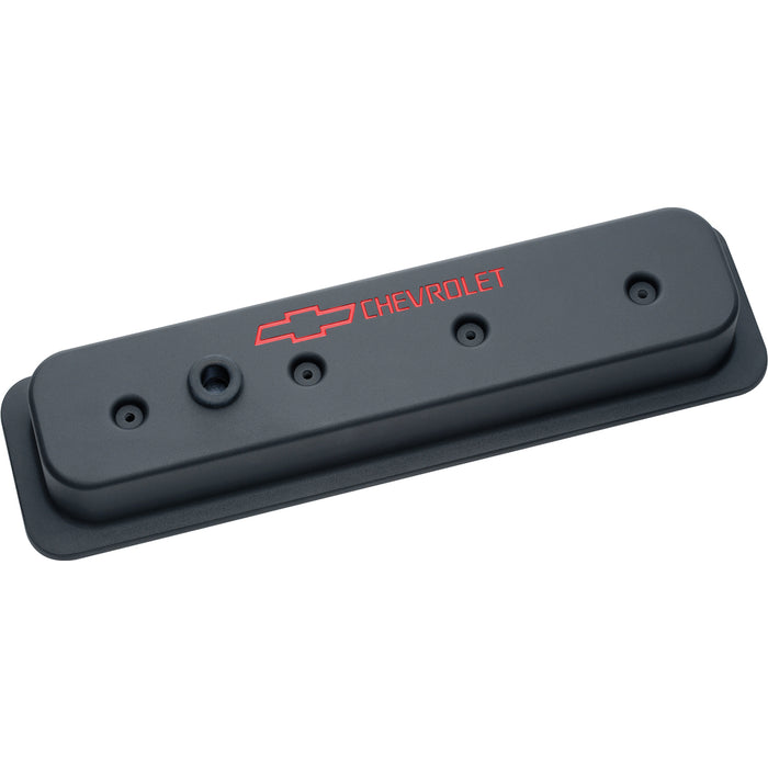 Proform 141-131 Engine Valve Covers; Center Bolt Style; Die Cast; Black w/ Bowtie Logo; SB Chevy - Truck Part Superstore