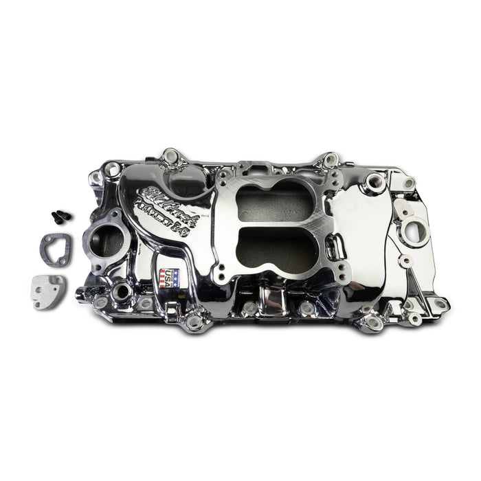 Edelbrock 2161-CP Performer 2-O Manifold for 1965-90 B/B Chevy Oval Port Heads, Chrome Plasma - Truck Part Superstore