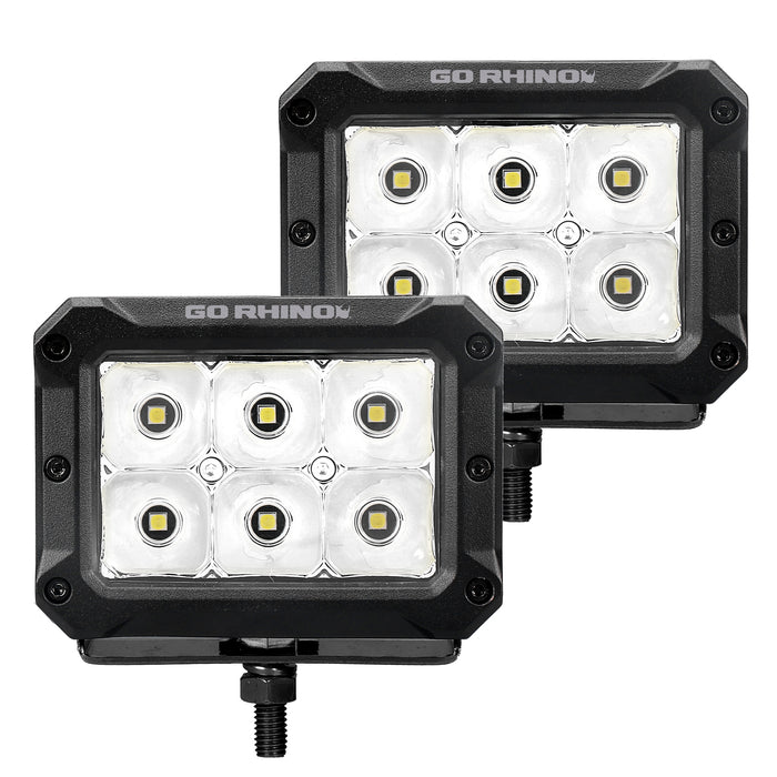 Go Rhino 753003023SBS Bright Series Lights - Pair of 4x3 Rectangle Spot Light Kit - Truck Part Superstore